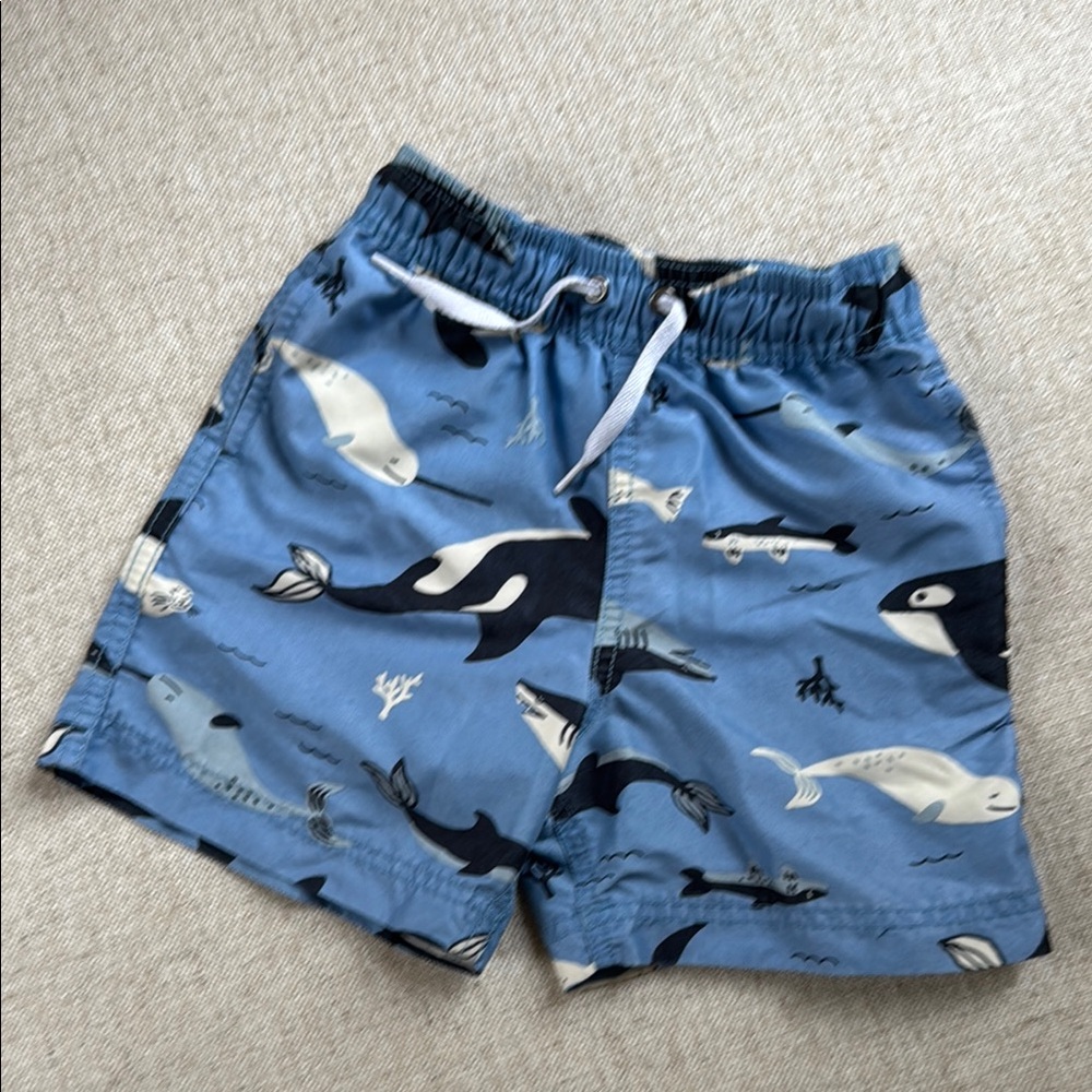 Hanna Andersson Blue Whale Print Swim Trunks